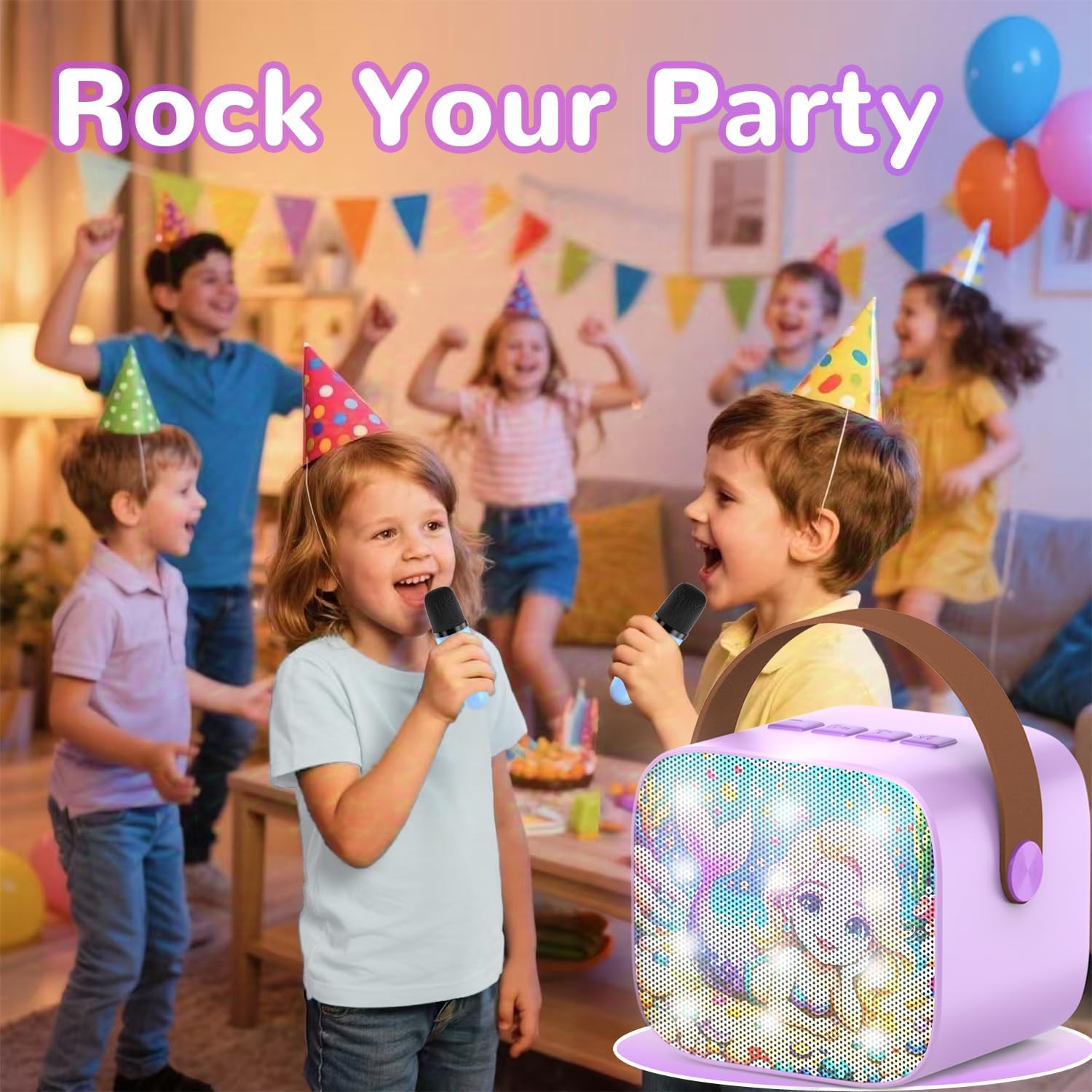 Mini Karaoke Machine for Kids Teen Adults - Toddler Toys Birthday Gift for Girls Ages 3-12, Portable Bluetooth Speaker Set with 2 Wireless Microphones fits Family Fun Party Outdoor, Purple