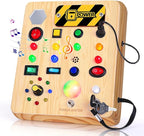 Busy Board with LED Light, Wooden Sensory Toys for Toddler, Montessori Music Toy for Airplane, Travel Activity Educational Learning Autism Toys, Birthday Boys Girls Gifts