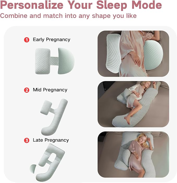 Pregnancy Pillow for Sleeping, Full Body Maternity Pillow with Removable Cover, Detachable U-Shape Pregnancy Body Pillow Support for Head, Back, Neck, Legs, HIPS, Belly for Side Sleeper, Green