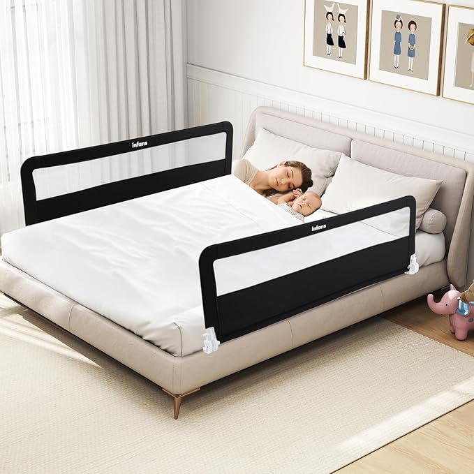 INFANS Bed Rail for Toddlers, 59" Foldable Safety Baby Crib Rail Fit for Kids Twin, Extra Long Swing Down Bed Guardrail for Convertible Crib, Queen, Full, King Mattress Side Guard (Black)