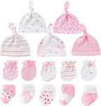 Newborn Baby Boy Girl Caps Mittens Socks Set Cotton Baby Essentials Accessories (Hats+Gloves+Socks)