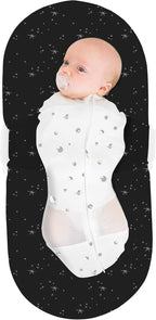 Happiest Baby SNOO Sleep Sack - 100% Organic Cotton Baby Swaddle Blanket - Doctor Designed Promotes Healthy Hip Development (Ivory Planets Black Wings, Small)