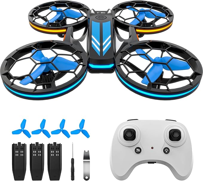 Mini Drones for Kids - RC Drone with Auto Hovering and Headless Mode, Quadcopter with LED Light, Propeller Full Protect, 3D Flips, 3 Batteries, Remote Control, Best Toys Gifts