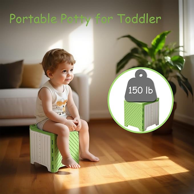 Portable Potty Seat for Toddler, Kids Travel Potty Foldable Compact Potty Training Toilet Seat with Cleaning Bags for Car, Camping, Travel, Outdoors (Green)
