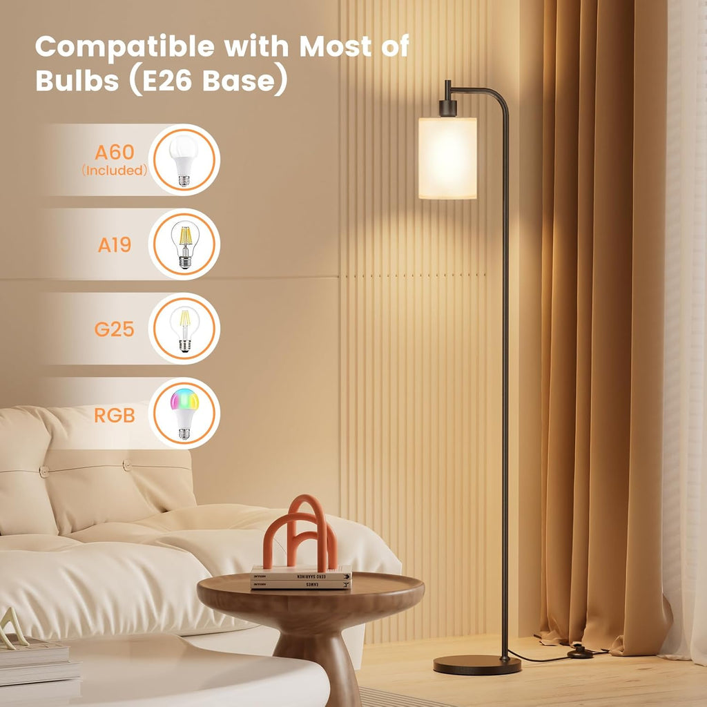 Floor Lamp with Linen Shade, Dimmable Tall Standing Lamp with Remote Control & 3 Color Temperatures, Modern Floor Lamps for Living Room Bedroom Office Corner, 9W LED Bulb Included