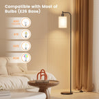 Floor Lamp with Linen Shade, Dimmable Tall Standing Lamp with Remote Control & 3 Color Temperatures, Modern Floor Lamps for Living Room Bedroom Office Corner, 9W LED Bulb Included