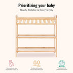 Dream On Me Emily Changing Table, Compact and Portable, Solid New Zealand Pinewood, Safety Rails, Two Storage Shelves, Includes Water-Resistant 1" Changing Pad — Natural