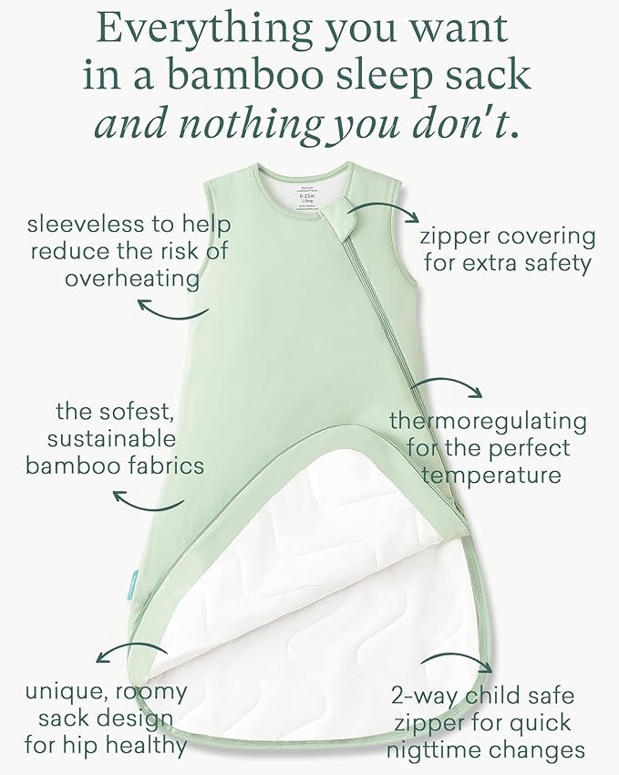 Supersoft Sleep Sack 1.0 TOG, Premium Bamboo Viscose Baby Sleeping Bag 2-Way Zipper Sleep Sack Baby Wearable Blanket