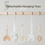 Comfy Cubs Wooden Baby Play Gym - Natural Finish Pinewood Baby Activity Gym with 5 Sensory Hanging Toys - Easy No-Tool Assembly, Safe and Durable for Infant Motor and Visual Development - Blush