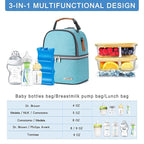 Breastmilk Cooler Bag with Ice Pack Fits 6 Baby Bottles up to 9 Ounce, Breast Milk Pump Cooler Bag with Shoulder Strap for Nursing Mom Daycare, Work, Travel- Lake Green