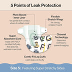 The Honest Company Clean Conscious Diapers for Delicate Skin | Up to 100% Leakproof | Hypoallergenic, Fragrance Free | Gender Neutral | Club Box, Size 5 (27+ lbs), 44 Count (Prints May Vary)