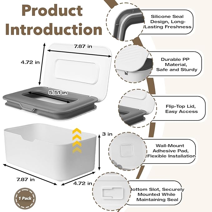 Flushable Wipes Dispenser, Wipes Case Baby Wipe Holder Durable PP Material for Nursery & Home, Keeps Wipes Fresh, Non-Slip, Easy Open & Close