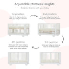 dadada Spirit 8 in 1 Convertible Crib to Toddler Bed & Floor Bed, Made in Italy, Greenguard Gold Certified, Adjustable Mattress Heights (White)