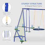 Outsunny Swing Set for Backyard, 5 in 1 Heavy-Duty A-Frame Stand Outdoor Playset for Kids with 29.5" Saucer Swing, Slide, Seesaw, Glider, Swing Seat, Blue