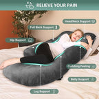 Chilling Home Pregnancy Pillow, U Shaped Pregnancy Pillows for Sleeping Full Body Pillow Maternity Pillow for Pregnant Women 58 inch, Pregnant Women Must Have with Removable Cover, Black