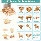 STEM Wooden Building Blocks -Mortise and Tenon Assembled into 15+ Shapes, Educational Toys Gift for Kids and Classroom,DIY Building Toys for Ages 5+ and Adults (15 in 1)