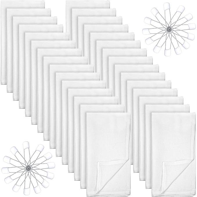 Zomiboo 30 Pack Birdseye Cotton Diapers for Babies Large 27 x 27 Inch Reusable Burp Cloths with 30 Diaper Pins for Babies Boy Girl Toddlers