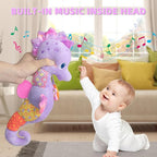 Baby Toys 0-6 Months,Infant Musical Seahorse Stuffed Animals Sensory Toys with Bright Colors,Multiple Textures,Rattles & Crinkle Sound Paper,Tummy Time Toy for Newborn Boys Girls 0-12 Months-Purple