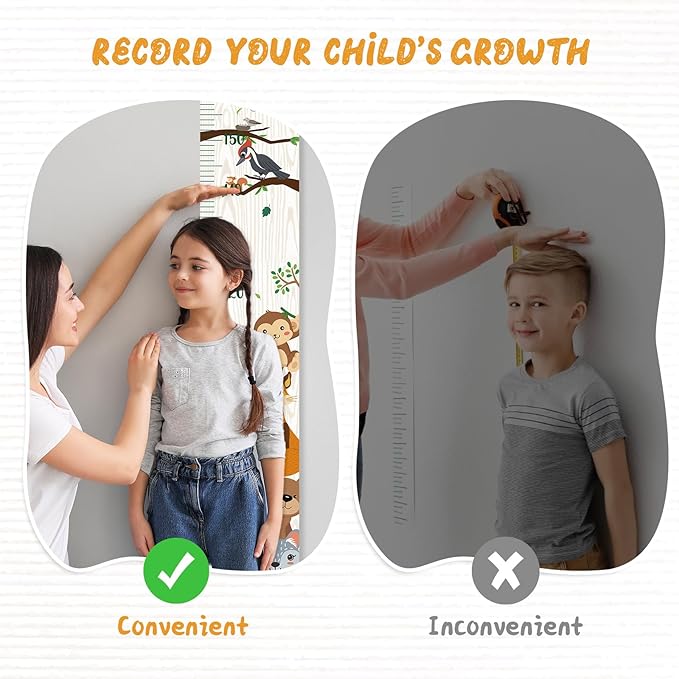 Personalized Name Growth Chart Wall Decor for Kids – Canvas Removable Height Chart Measuring Ruler 59" x 7.9" (Zoo）