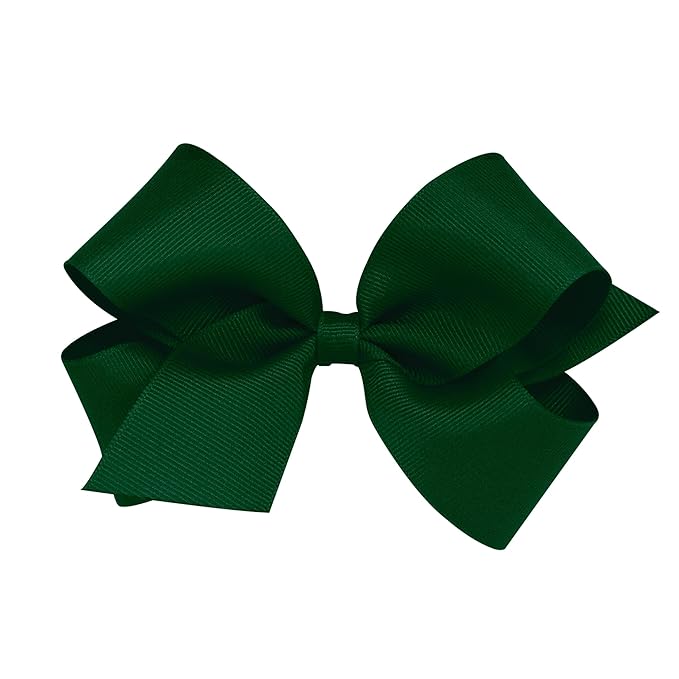Wee Ones Girls' Plain Wrap Classic Grosgrain Hair Bows on a WeeStay No-Slip Hair Clip, Handmade, Medium, Forest Green