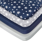 Pack and Play Sheets Boys, 4 Pack Mini Crib Sheets, Stretchy Pack and Play Playard Fitted Sheet, Compatible with Graco Pack n Play, Soft and Breathable Material, Navy