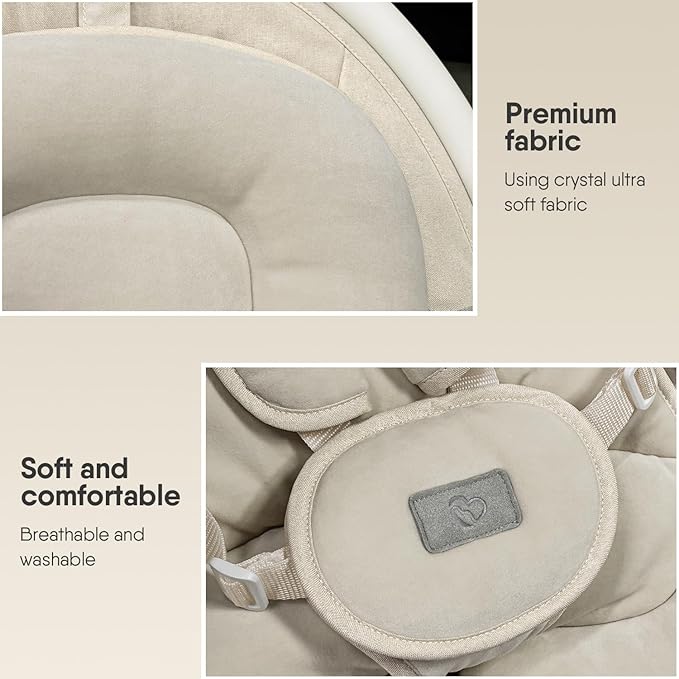 BabyBond Baby Swings for Infants, Bluetooth Infant Swing with Music Speaker, 3 Seat Positions, 5 Point Harness Belt, 5 Speeds and Remote Control - Portable Baby Swing for Indoor and Outdoor (Beige)