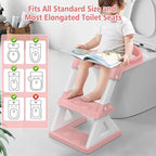 2 in 1 Potty Training Toilet Seat & Toddler Step Stool, Bottom Triangle Stability Toddler Toilet Seat, Adjustable Step & Seat Height Potty Seats for Toddlers Boys Girls (Pink)