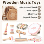 Musical Toys for 2 3 Year Old Girl Birthday Gifts, Wooden Montessori Toys for 2 Year Old, 8 in 1 Musical Instruments for Toddlers with Drum/Hand Bells/Flute/Maracas, Preschool Toys for Baby 18+ Months