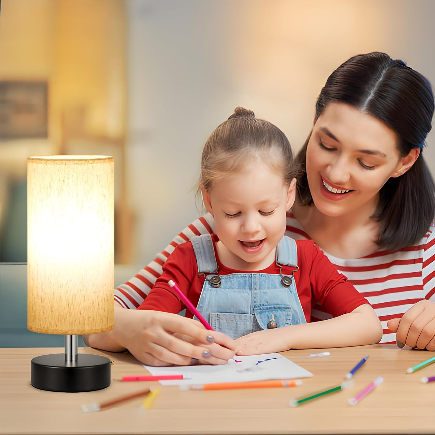 Small Table Lamp with LED Bulb - 3 Color Temperatures for Bedroom, Nightstand, Minimalist Night Stands, Desk, Kids, Living Room, Office, Dorm