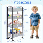 4-Tier Baby Diaper Caddy Cart Organizer,Mobile Nursery Baby Dresser Clothes Organizer with Wheels,with 2 Dividers & 21 Mesh Pockets，Metal Utility Cart for Nursery,Bedroom,Bathroom