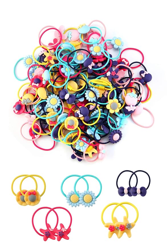 100pcs Mix Colors Girl's Elastic Hair Ties Soft Rubber Bands Hair Bands Holders Pigtails Hair Accessories for Girls Infants Toddlers Kids Teens and Children (Random color)