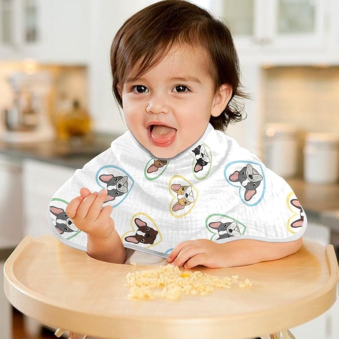 2 Pack Muslin Burp Cloths Bulldog Hearts White Cotton Baby Burp Cloths Absorbent Burping Cloth Soft Spit Up Rags for Newborn Babies Boys Girls 22x11 Inch