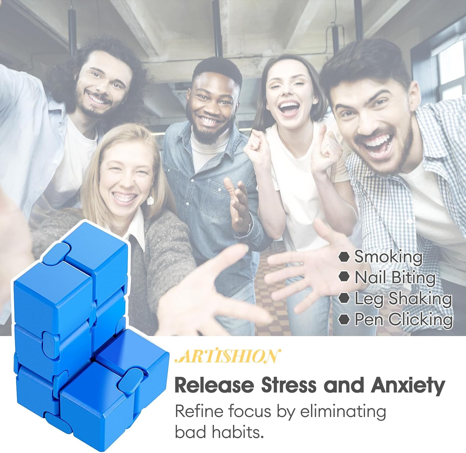 ARTIARTISHION Fidget Cube, Durable Nylon Infinity Desk Toy, Skin-Friendly Handheld Gadget, Mini Stress-Relief Adult Fidget Toy for Anxiety Alleviation （Blue）