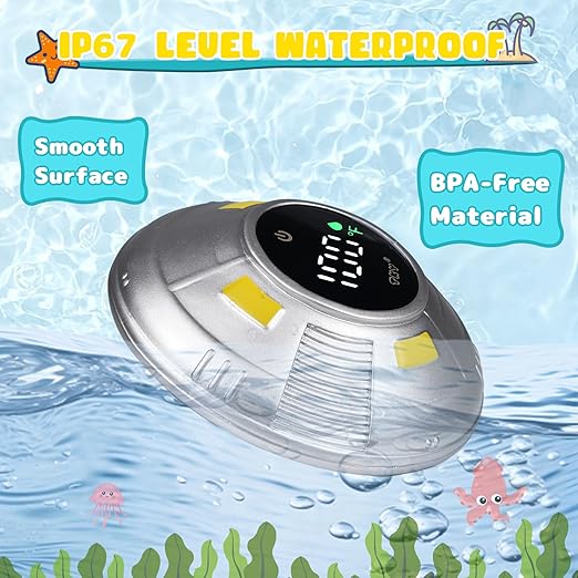 TKY Baby Bath Thermometer with Floating Toys - Digital Water & Room Temperature Monitor, Rechargeable Thermometer with Alerts for Newborn Bath Essentials, Infant Safety