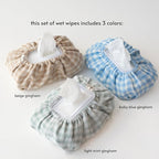 Baby Wipes Cover – Universal Size, One Size Fits All Wipes Packages | Muslin Cotton Tissue Cover for Nursery, Diaper Bag & Changing Table, Station | Gingham & Neutral Patterns (3-Gingham Blue)