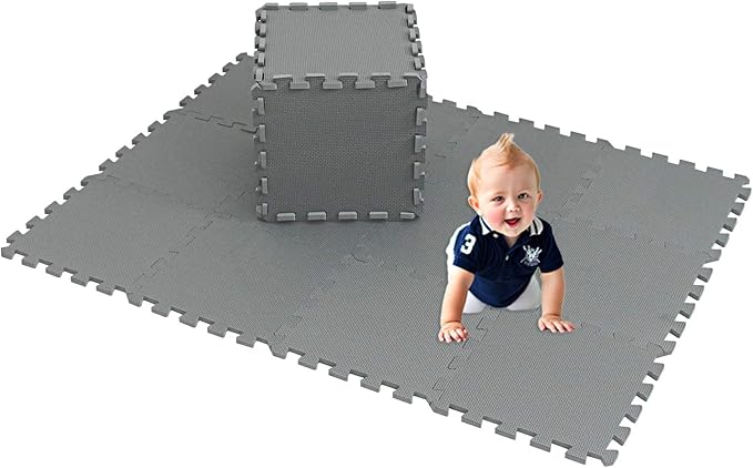 XMTMMD Soft Non-Toxic Foam Baby Play Mat | Toddler Playmat | EVA Foam Interlocking Tiles for Gym, Nursery, Playroom | 18 Squares Foam Floor Mats for Kids & Babies | Gray Jigsaw Puzzle Play Mat