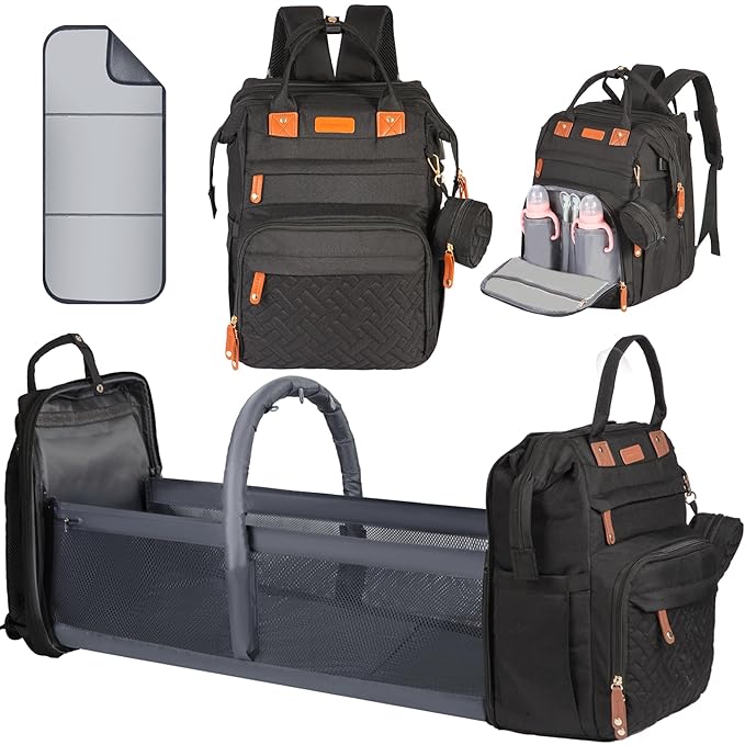 Diaper Bag Backpack, with Changing Table Backpack, 900D Oxford Cloth, Large Capacity Diaper Backpack, 3 in 1 Multifunctional Travel Baby Diaper Backpack (Large Black)