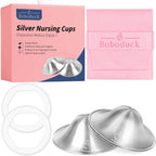 Boboduck The Original Silver Nursing Cups - 999 Silver Nipple Covers Breastfeeding - Protect and Soothe Sore Nipples - Breastfeeding Essentials Silver Nipple Guards with Soft Silicone Ring (X-Large)