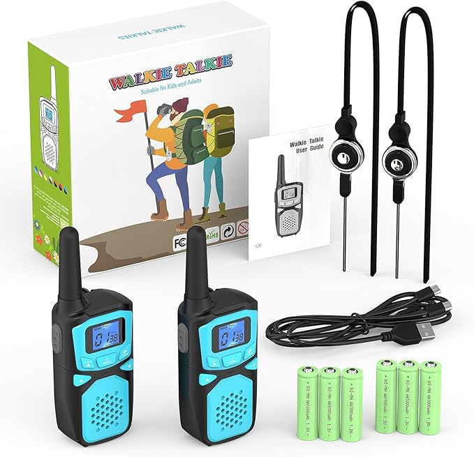Walkie Talkies for Kids Rechargeable, 2 Pack Long Range Walkie-Talkie for Small 2 Way Radio Hands-Free Outdoor Camping, Hiking Talki with Wearable Lanyard Birthday Xmas Toys Gifts for Boys Girls Kids