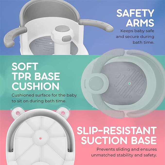 Bath Seat for Babies 6 Months & Up - Safe Infant and Toddler Bathtub Seat for Sitting Up - Tub Seat for Shower (Gray)