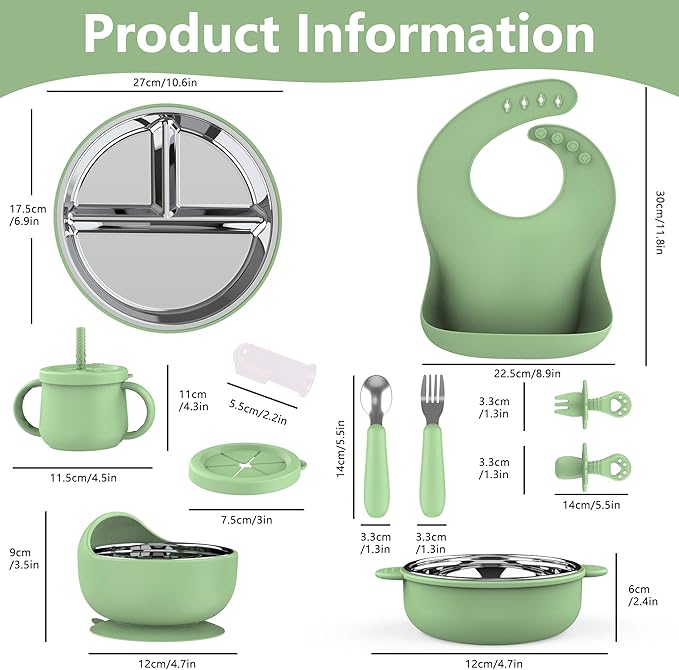 13 Pack Silicone Baby Feeding Set, BPA-Free Toddler Feeding Supplies, Include Suction Plates, Baby Bowls, Silicone Fork & Spoon, and More, First Stage Baby Dish Set - 6+ Months