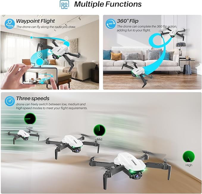 Drone With Camera 1080P for Kids And Adults, RC Quadcopter with Altitude Hold, Mini Drone With One Key Start, Waypoint Fly, Headless Mode, 3D Flip, 3 Speeds, Remote Control Drone for Beginners