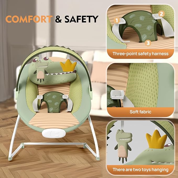 Baby Bouncer, Soothing Vibrations Infant Seat, Portable Baby Bouncer Seat with Music, for 0-6 Months 6-20 lbs(Green)