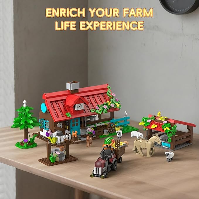 Farm House Building Sets for Kids 6-12, 791 Pcs Farm House Building Kits with Tractor Horse Animals, STEM Farm Animals Building Toys Gift for Boys Girls Teens Adults