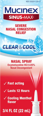 Mucinex Sinus-Max Nasal Spray Decongestant, 12 Hour Over-The-Counter Medication Nose Spray for Sinus Relief, Nasal Decongestants for Adults, Cooling Menthol, 0.75 Fl Oz (Pack of 3)