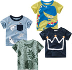 Boys' 4-Pack Excavator Short Sleeve Crewneck T-Shirts Top Tee Size 2-7 Years Toddler Boys' Value Pack Cotton T-Shirt