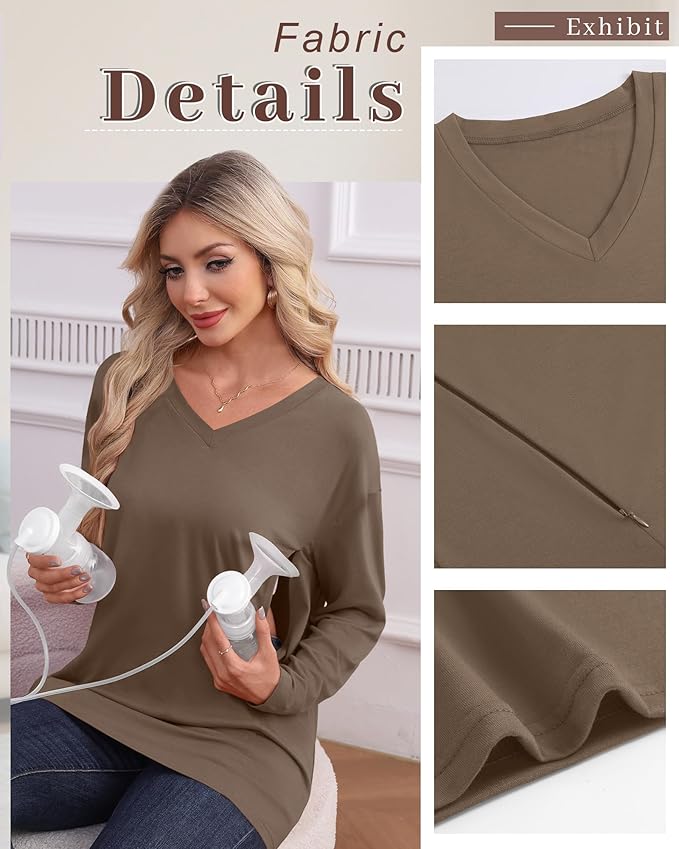 3 Pack Women's Oversize Nursing Shirts for Breastfeeding with Hidden Zippers Loose Fit Long Sleeve Maternity Tops