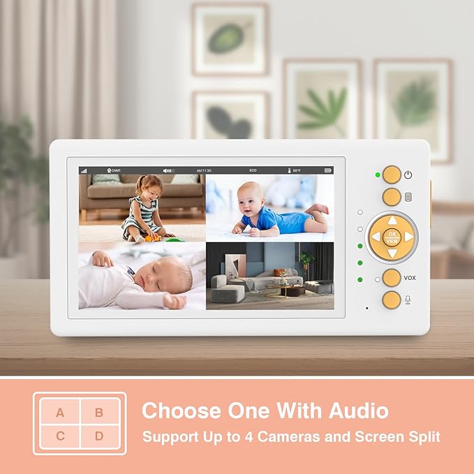 Baby Monitor No WiFi, 5" 720P HD Screen Baby Monitor with Camera and Audio with 30hrs Long Battery Life, Baby Camera Monitor Two-Way Talk, VOX, Infrared Night Vision, Temperature Monitoring