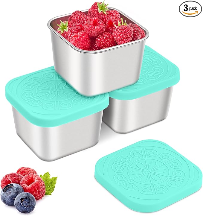 Stainless Steel Snack Containers for Kids,7.2oz Easy Open Leak Proof Reusable Snack Box Container with Lids,Small Lunch Containers for Meal Prep,School,Picnic and Travel-3Pack