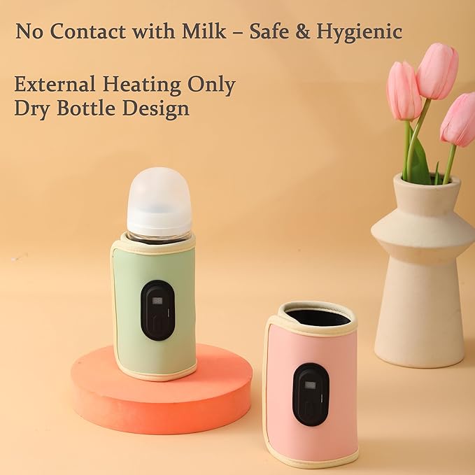 Baby Bottle Warmer,Keep Milk Warm Only (Does Not Heat) 20-Temperature Digital USB Portable Warming Sleeve,Portable Thermo Cover with Digital Display & 20 Temp Settings (Green)